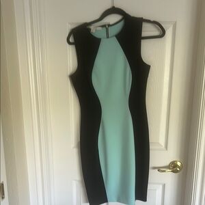 Boston Proper Scuba Elegant Black and Aqua Dress
